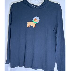 Black Long Sleeve Woman's Hoodie with Dog Graphic and Morty Logo Size Large